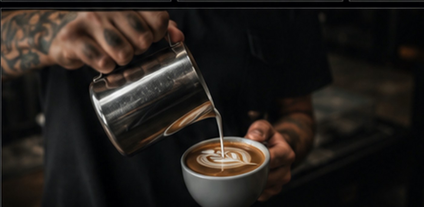 Barista pouring latte art at Community Kitchen and Coffee
