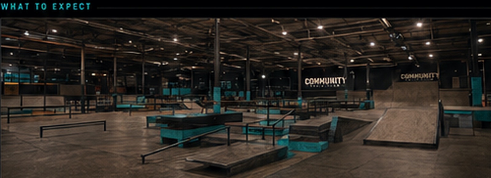 General view of Community Skate Club's indoor skatepark